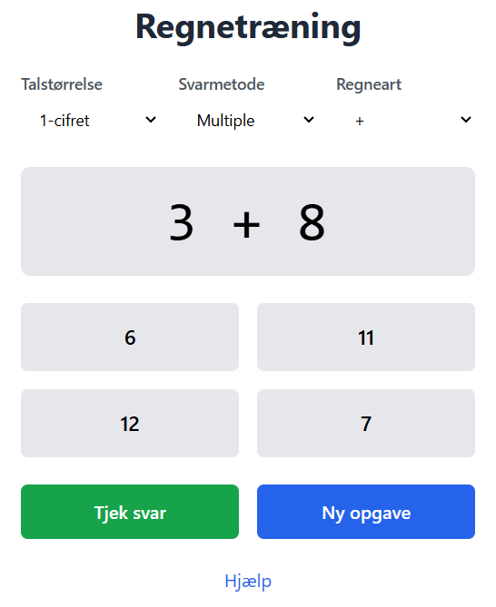 Skærmbillede fra Regnetræning