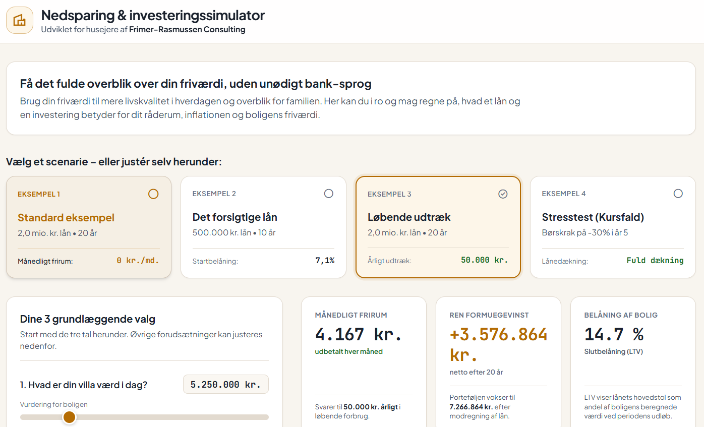 Skærmbillede fra Nedsparing & investeringssimulator